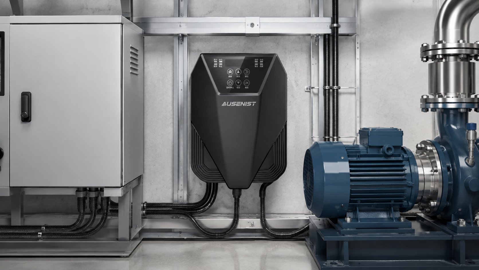 AUSENIST VFD in an engineered special-voltage water pump installation