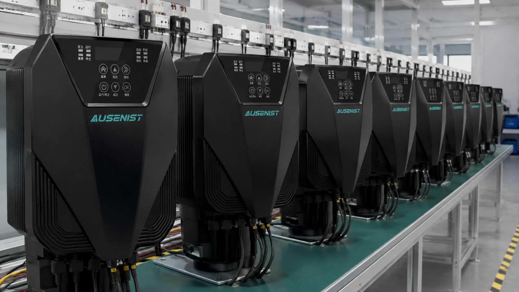 AUSENIST water pump VFD units undergoing bulk-order inspection