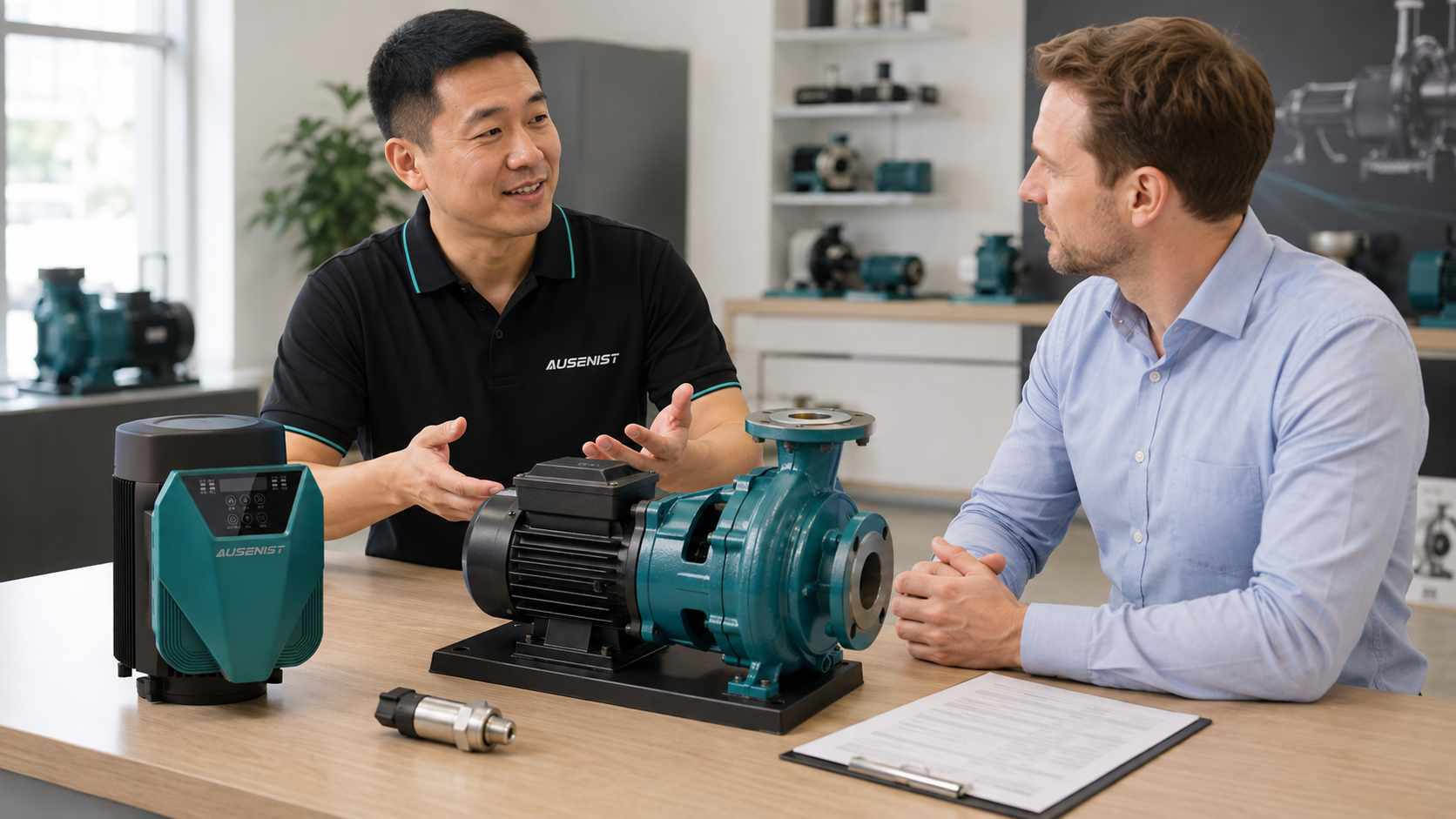 AUSENIST VFD presented with a water pump and pressure-control components for dealer sales