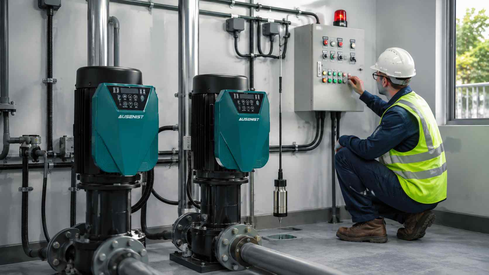 AUSENIST VFDs in a sewage lift station control project with level sensing and standby pumps